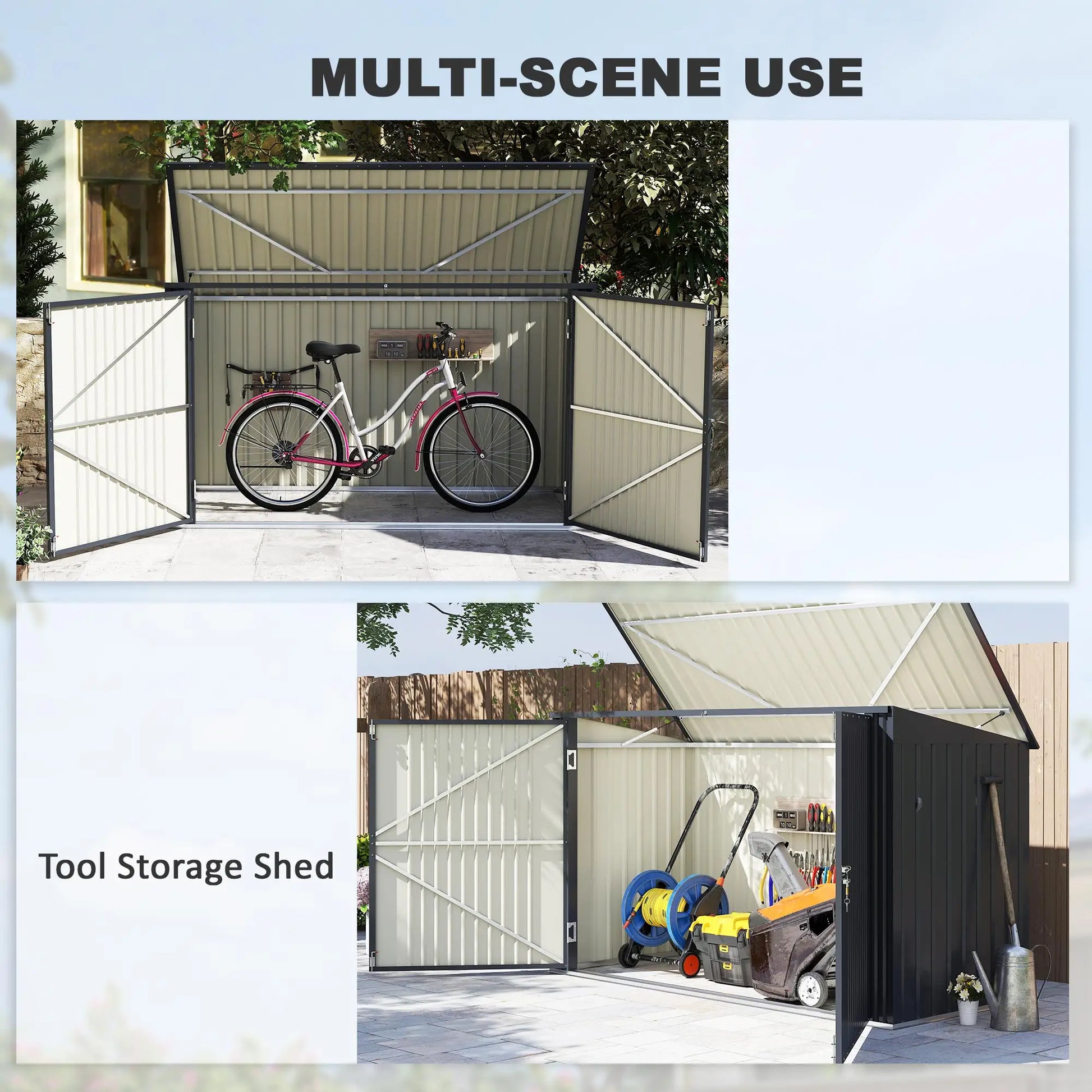 7.6 x 3.4ft Outdoor Storage Shed, Triple Bin Organizer, Lockable Doors Sheds at Gallery Canada