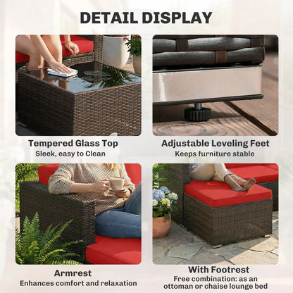 3-Piece Patio Furniture Set, Outdoor PE Rattan Wicker Sofa, Glass Top Table Patio Furniture Sets at Gallery Canada