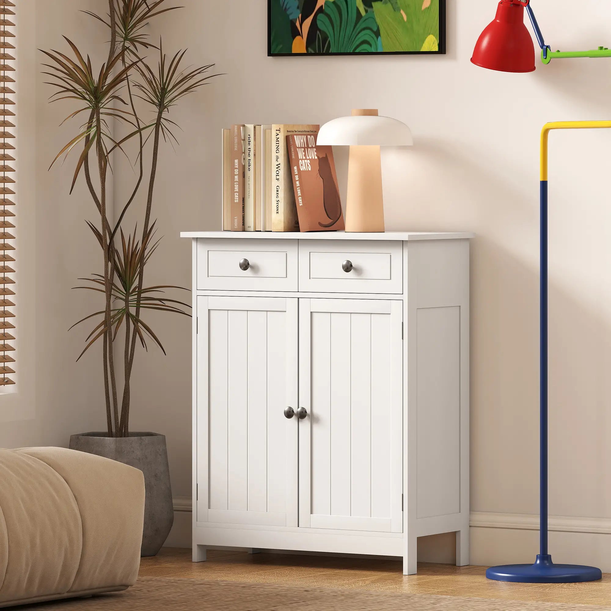 Freestanding Bathroom Cabinet, 2 Door, 2 Drawers, Adjustable Shelf, White Bathroom Cabinets at Gallery Canada