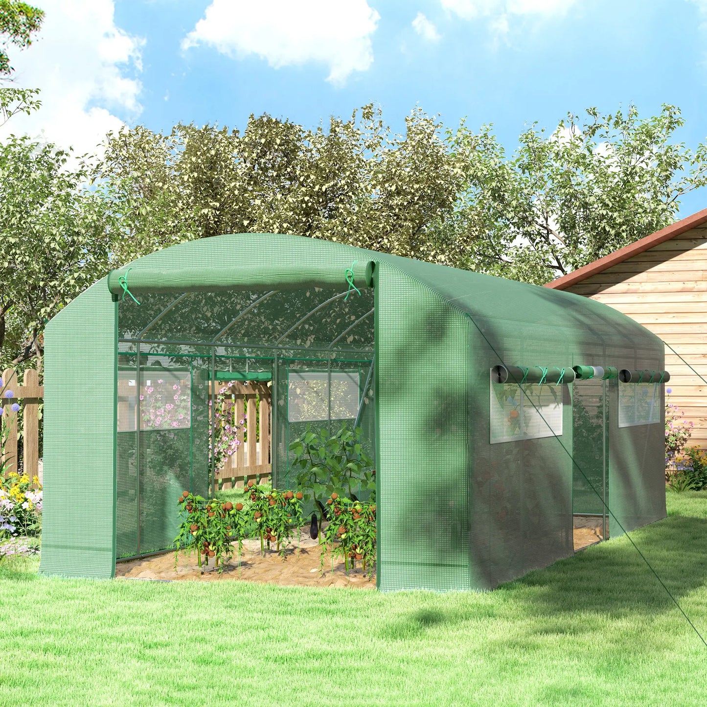 19.5' x 10' x 7.5' Walk-In Greenhouse, 3 Roll-Up Doors, Mesh Windows, Green Tunnel Greenhouses at Gallery Canada