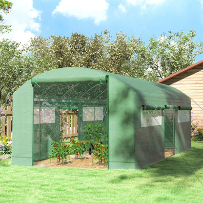 19.5' x 10' x 7.5' Walk-In Greenhouse, 3 Roll-Up Doors, Mesh Windows, Green Tunnel Greenhouses at Gallery Canada