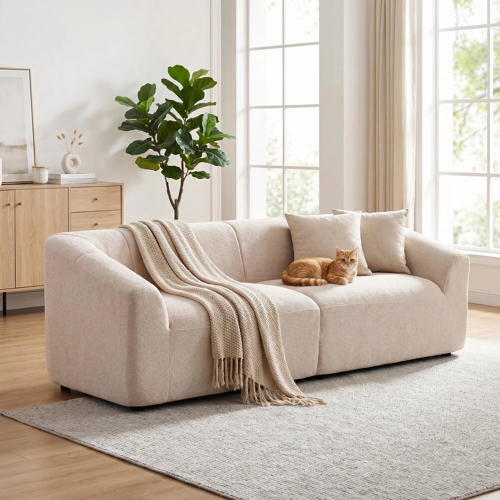 3-Seater Chenille Cloud Couch, Beige 3-Seater Sofas at Gallery Canada