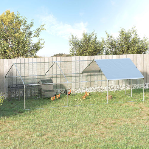 9.8' x 19.7' Metal Chicken Coop, Galvanized Walk-in Hen House, Poultry Cage with 1.25