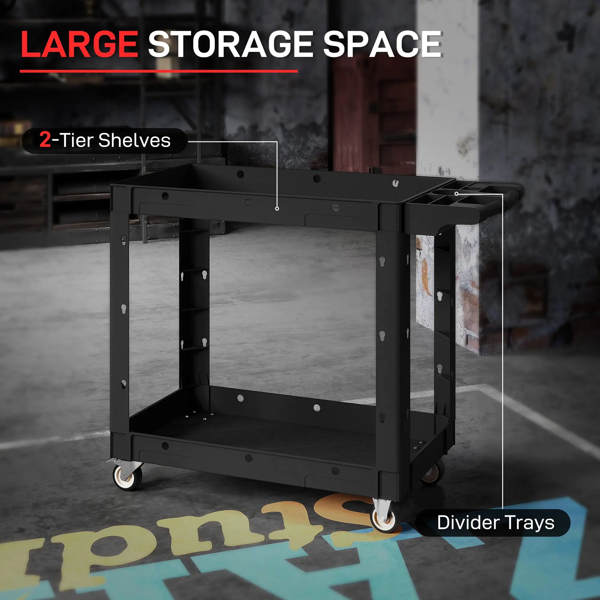 2-Tier Rolling Tool Cart, 500 LBS Capacity, Black Tool Organizers at Gallery Canada