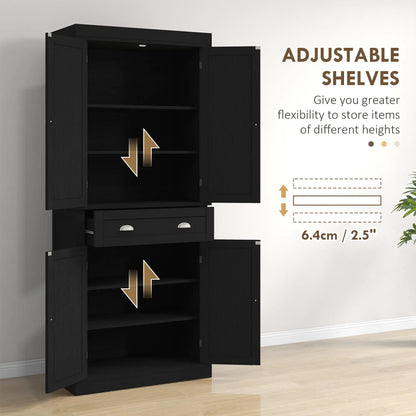 72 Inch Tall Pantry Cabinet, 4 Door Kitchen Storage, Black Wood Grain, Black Kitchen Pantry Cabinets at Gallery Canada