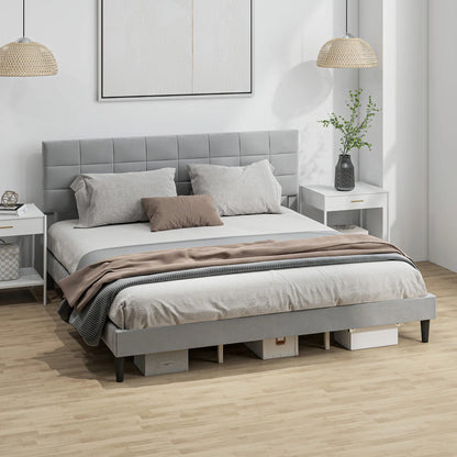 King Size Bed Frame, Upholstered Headboard, Wood Slats, 1100 lbs, Grey Bed Frames at Gallery Canada