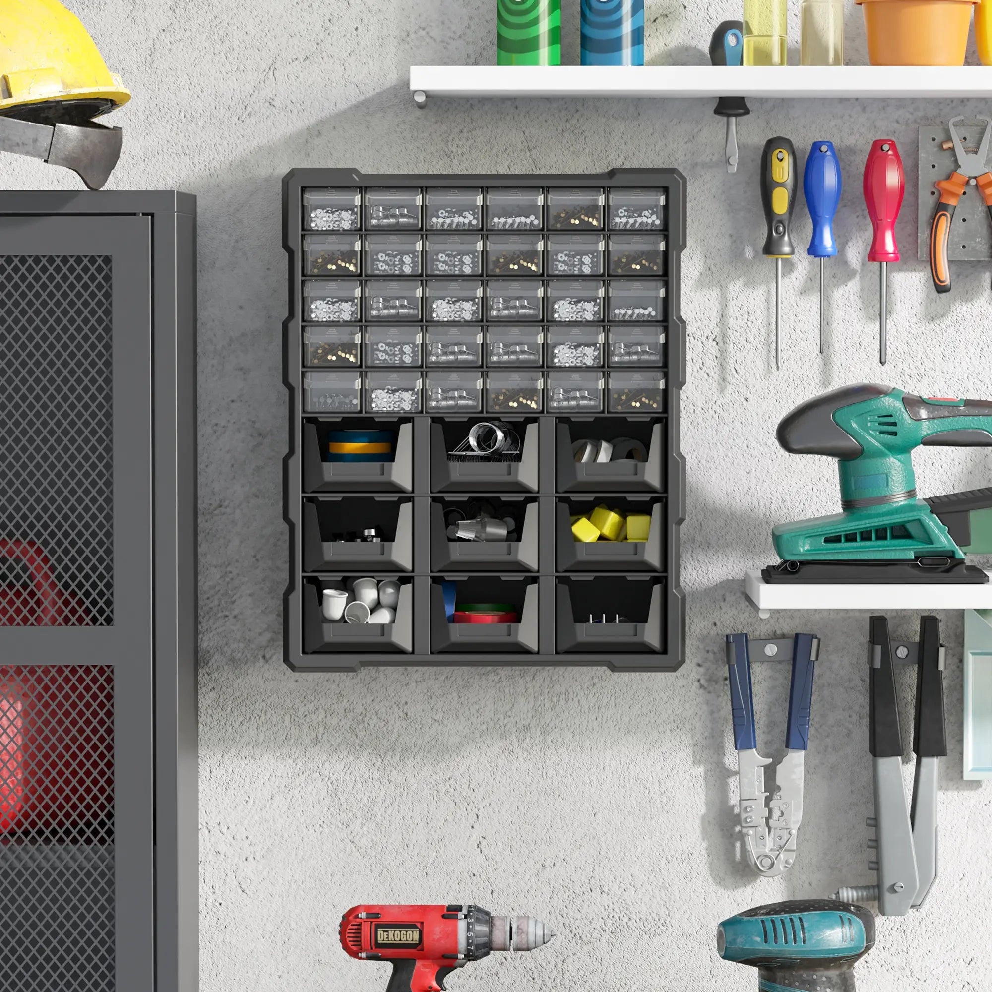 Plastic 39 Drawer Parts Organizer, Wall Mount Storage Cabinet, Black Tool Organizers at Gallery Canada
