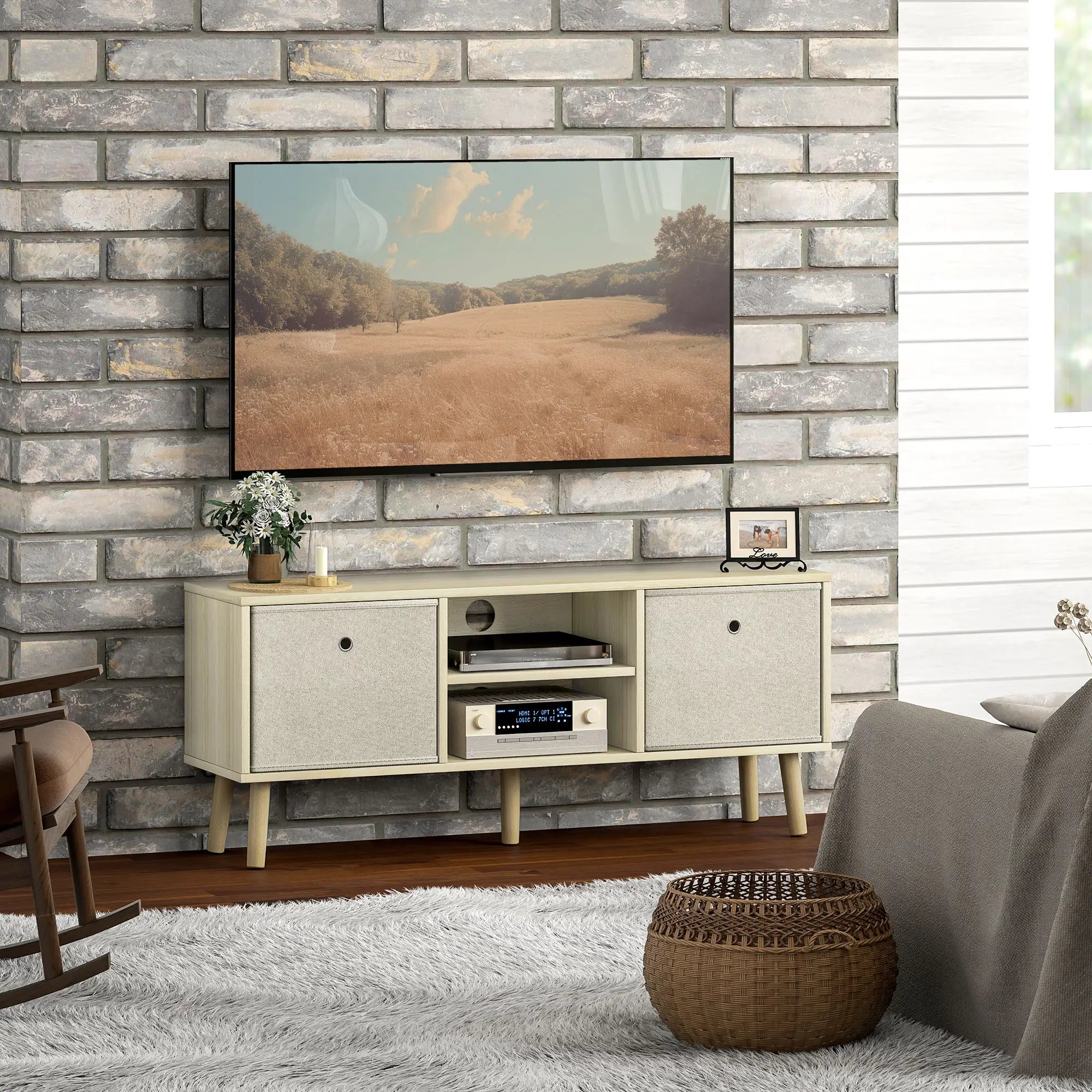 Modern TV Stand, Foldable Drawers, Shelves, Natural TV Stands at Gallery Canada