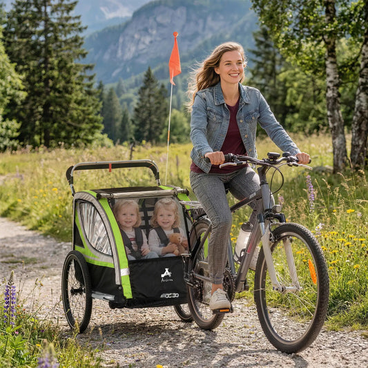 3-in-1 Bike Trailer, Running Stroller, 2 Seats, 5-Point Harness, Storage, Green Kids Bike Trailers Green, Light Grey, Black, Silver at Gallery Canada