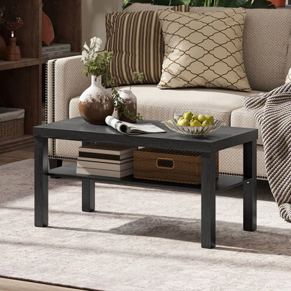 2 Tier Coffee Table, Rectangular Center Table with Storage Shelf, Black Coffee Tables at Gallery Canada