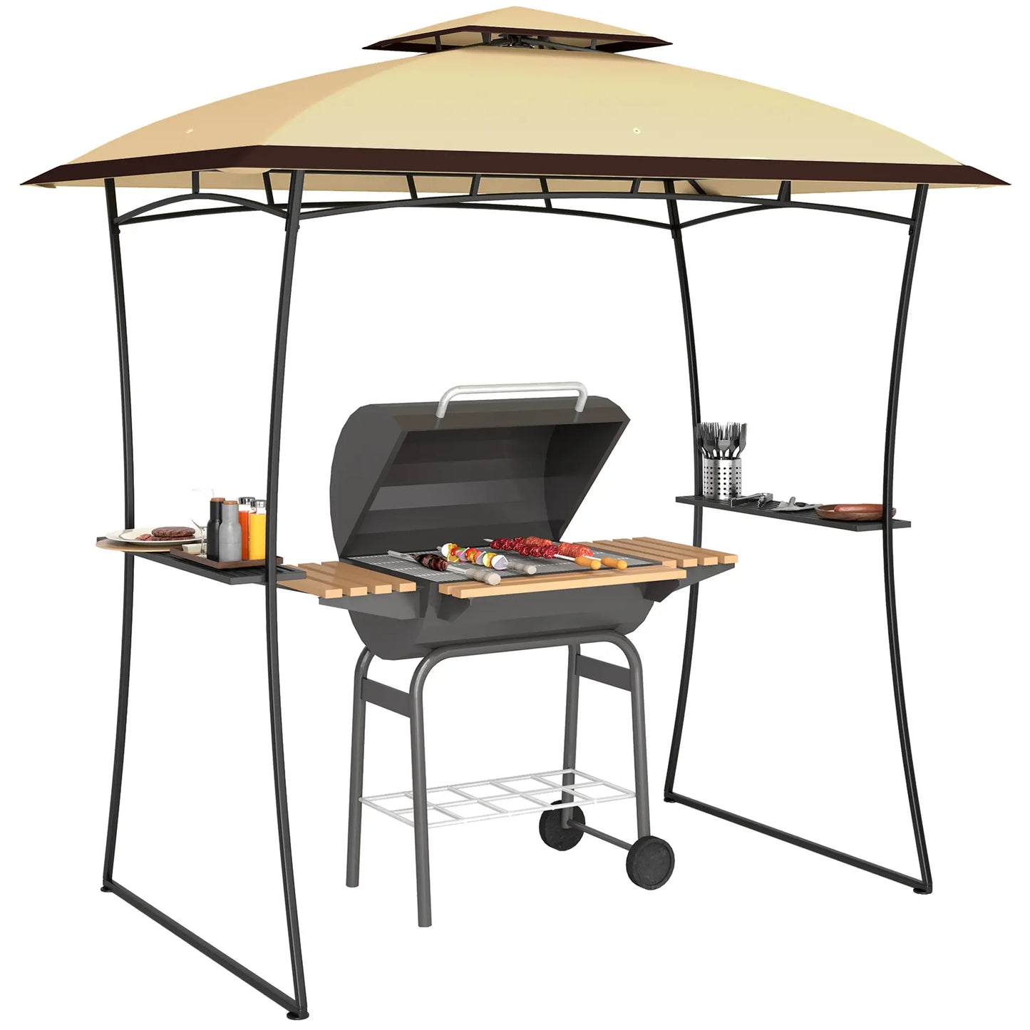 8' x 5' Outdoor Grill Gazebo, Double Tiered, Beige BBQ Grill Gazebos at Gallery Canada