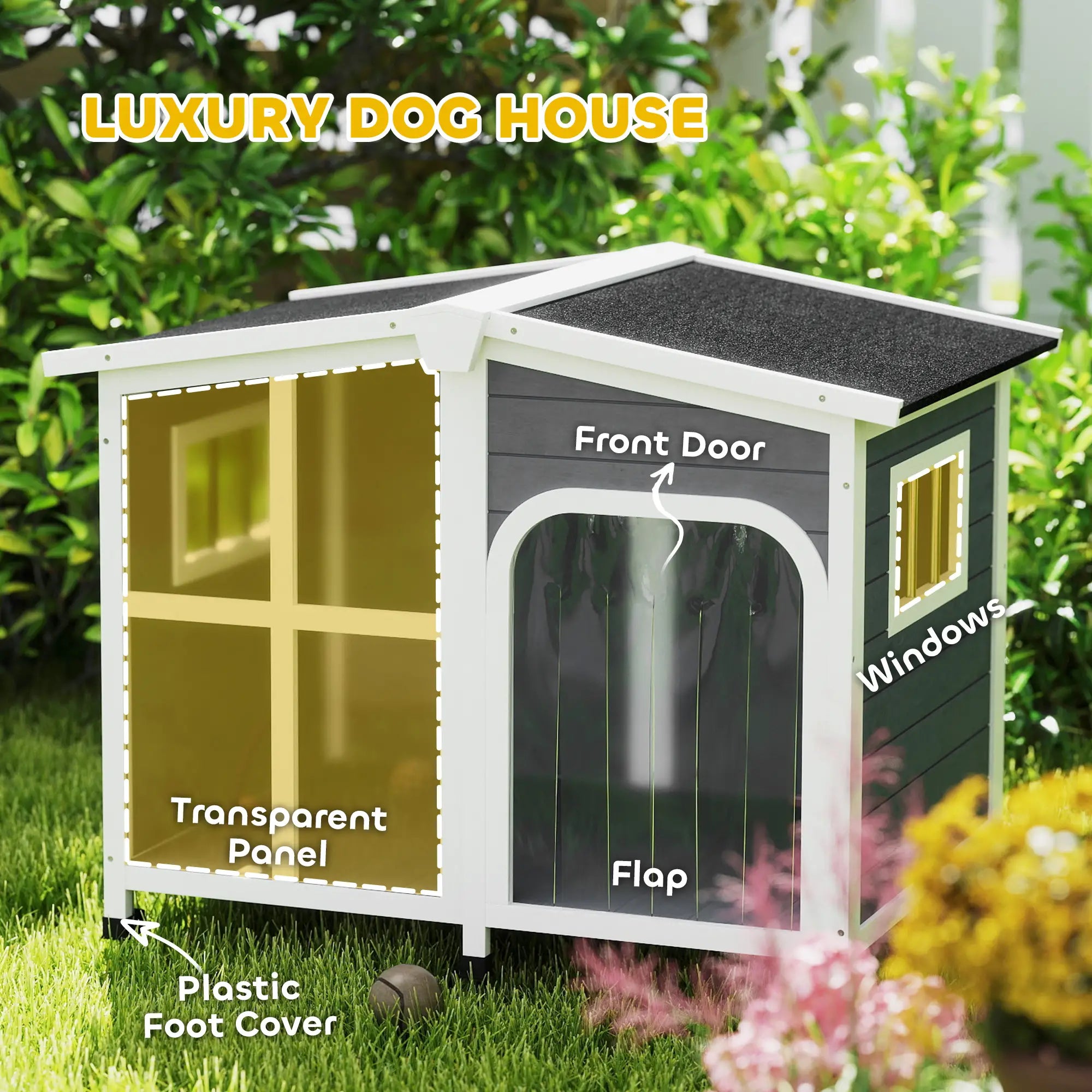 Wooden Dog House, Raised Kennel, Removable Bottom, Asphalt Roof, Dark Grey Houses, Kennels & Pens at Gallery Canada