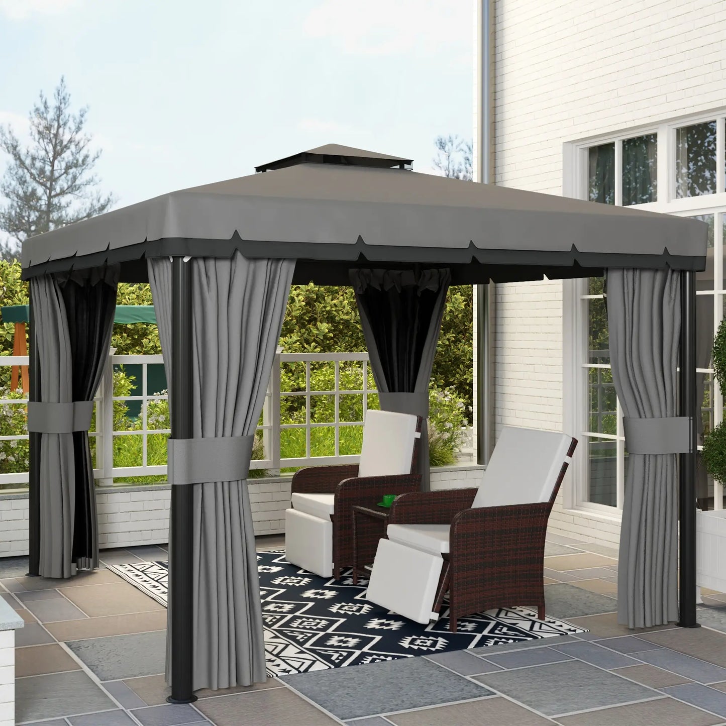 10' x 10' 2-Tier Gazebo, Zippered Mesh Sidewalls, Aluminum Frame, Light Grey Gazebos at Gallery Canada