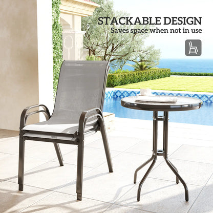 3 Piece Bistro Set, Small Patio Furniture, Stackable Mesh Chairs, Glass Table, Light Grey Bistro Sets at Gallery Canada