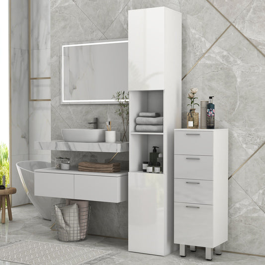 Tall Bathroom Cabinet, High Gloss Storage Cabinet with Doors and Adjustable Shelves, 11.8" x 11.8" x 71.5", White - Gallery Canada