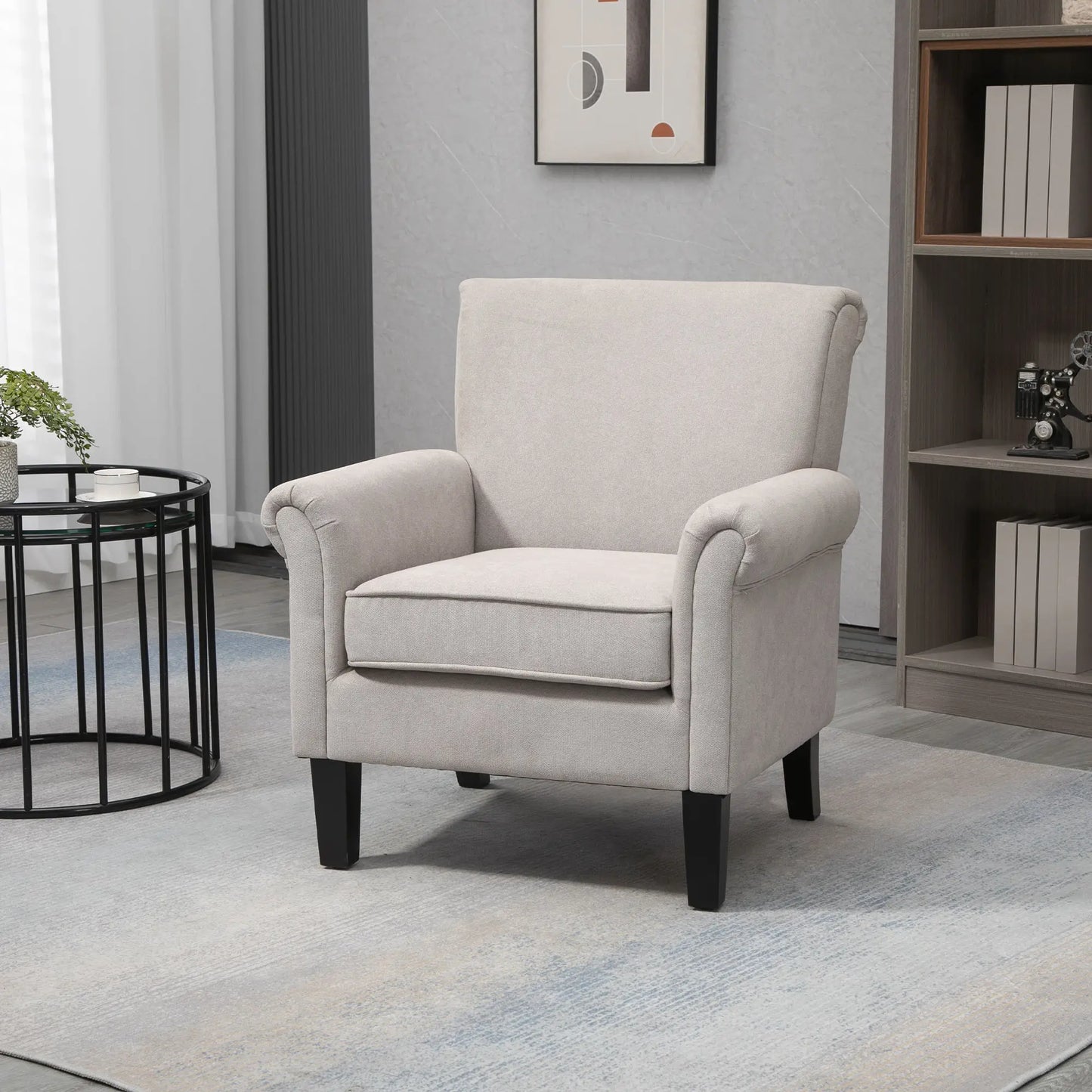 Upholstered Accent Chair, Soft Velvet Fabric, Rolled Armrest, Grey Single Sofas at Gallery Canada