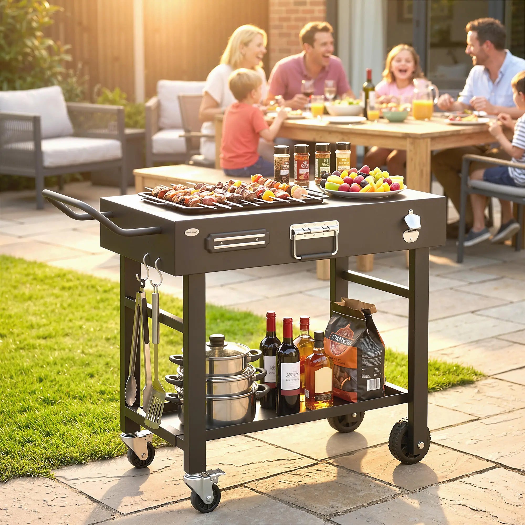 Outdoor Grill Cart, Folding Table With Magnetic Knife Holder, Hooks, Black Outdoor Grill Carts at Gallery Canada
