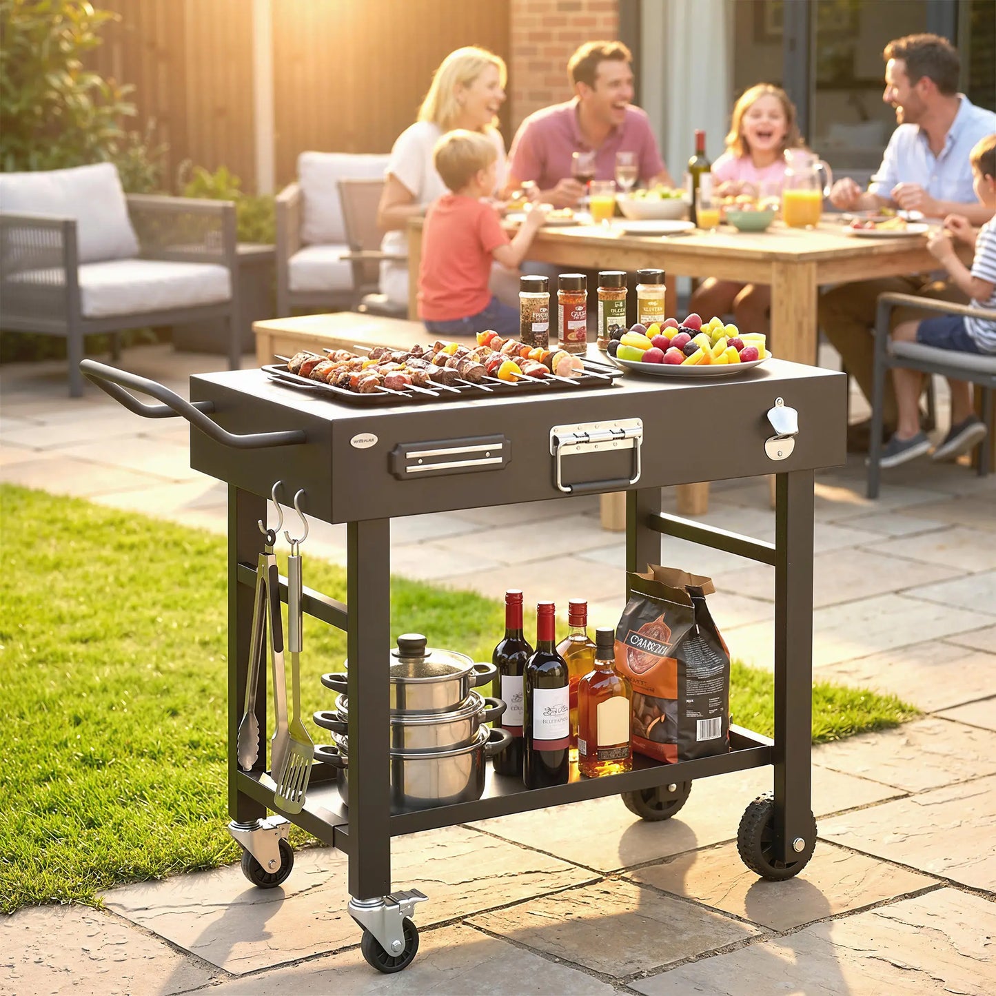 Outdoor Grill Cart, Folding Table With Magnetic Knife Holder, Hooks, Black Outdoor Grill Carts at Gallery Canada