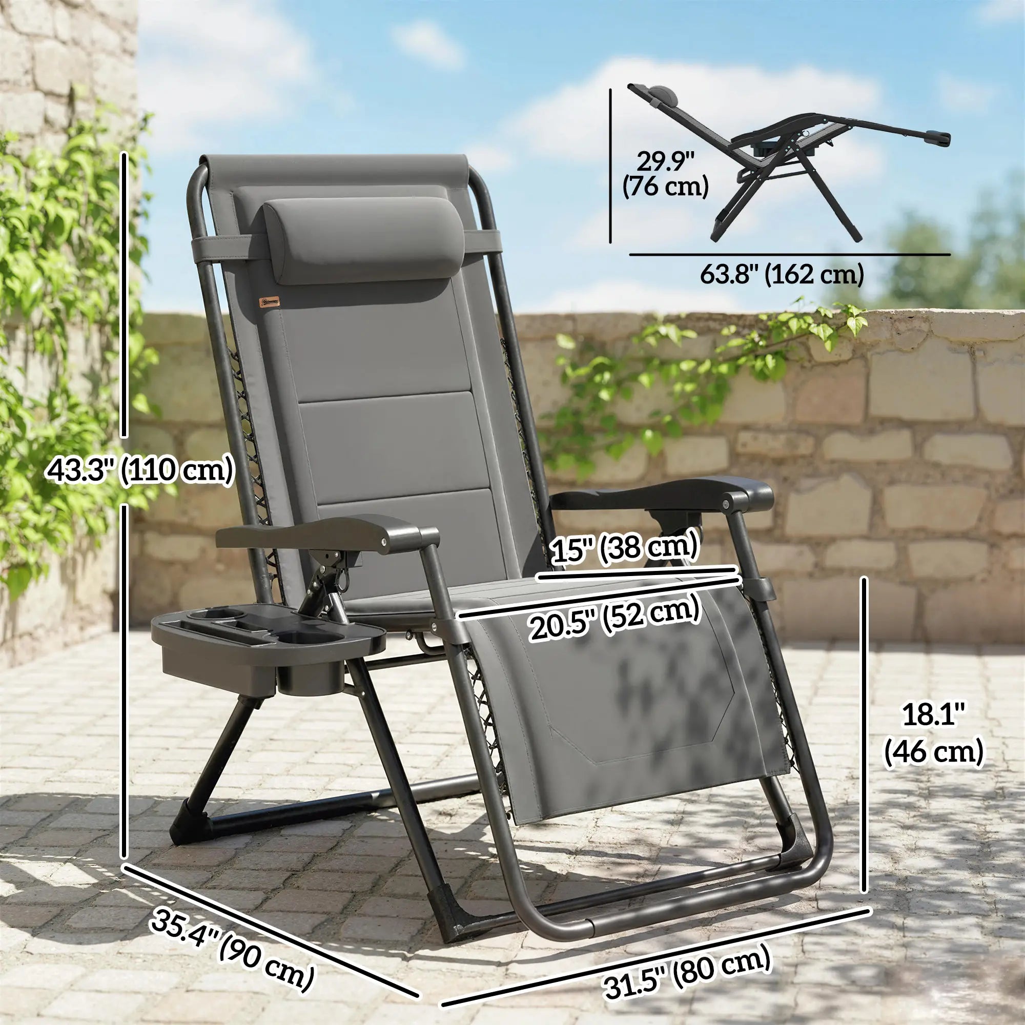 Zero Gravity Chair, Reclining Outdoor Lounger, 400 LBS Capacity, Dark Grey Lounger Chairs at Gallery Canada