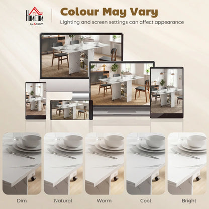 Extendable Dining Table, Marble White, Collapsible With Shelves, White Dining Tables at Gallery Canada