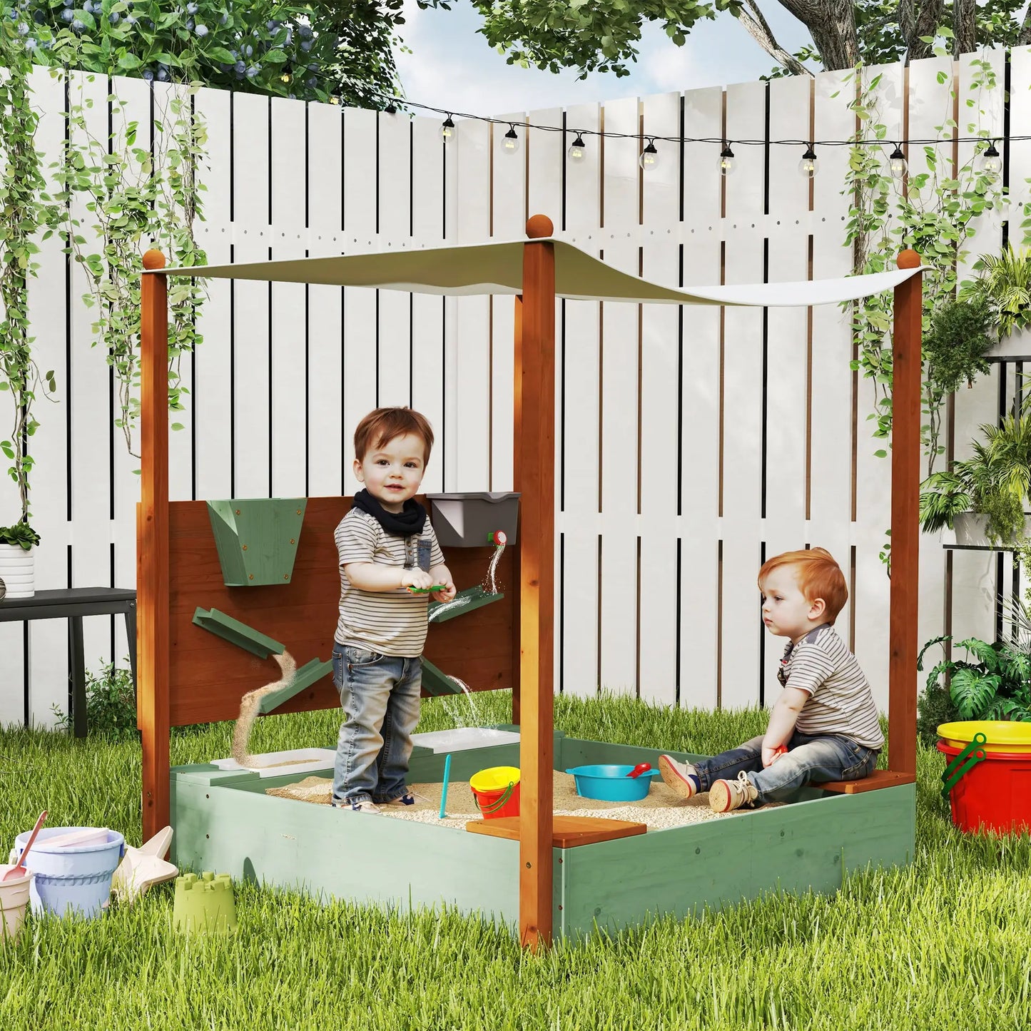 Wooden Kids Sandbox with Canopy, 46" x 44" W x 50", Green Sandboxes & Accessories at Gallery Canada