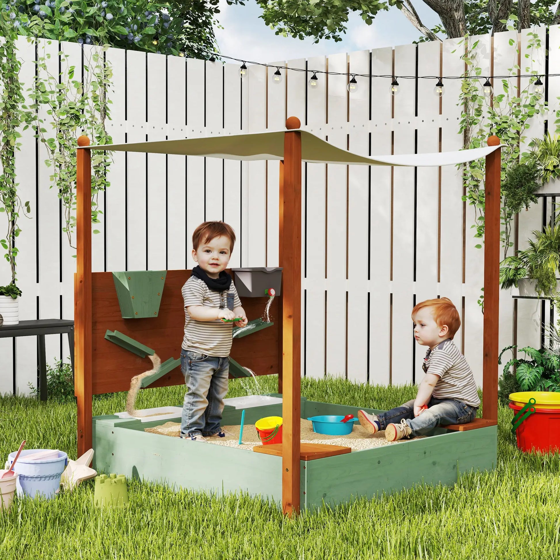 Wooden Kids Sandbox with Canopy, 46" x 44" W x 50", Green Sandboxes & Accessories at Gallery Canada