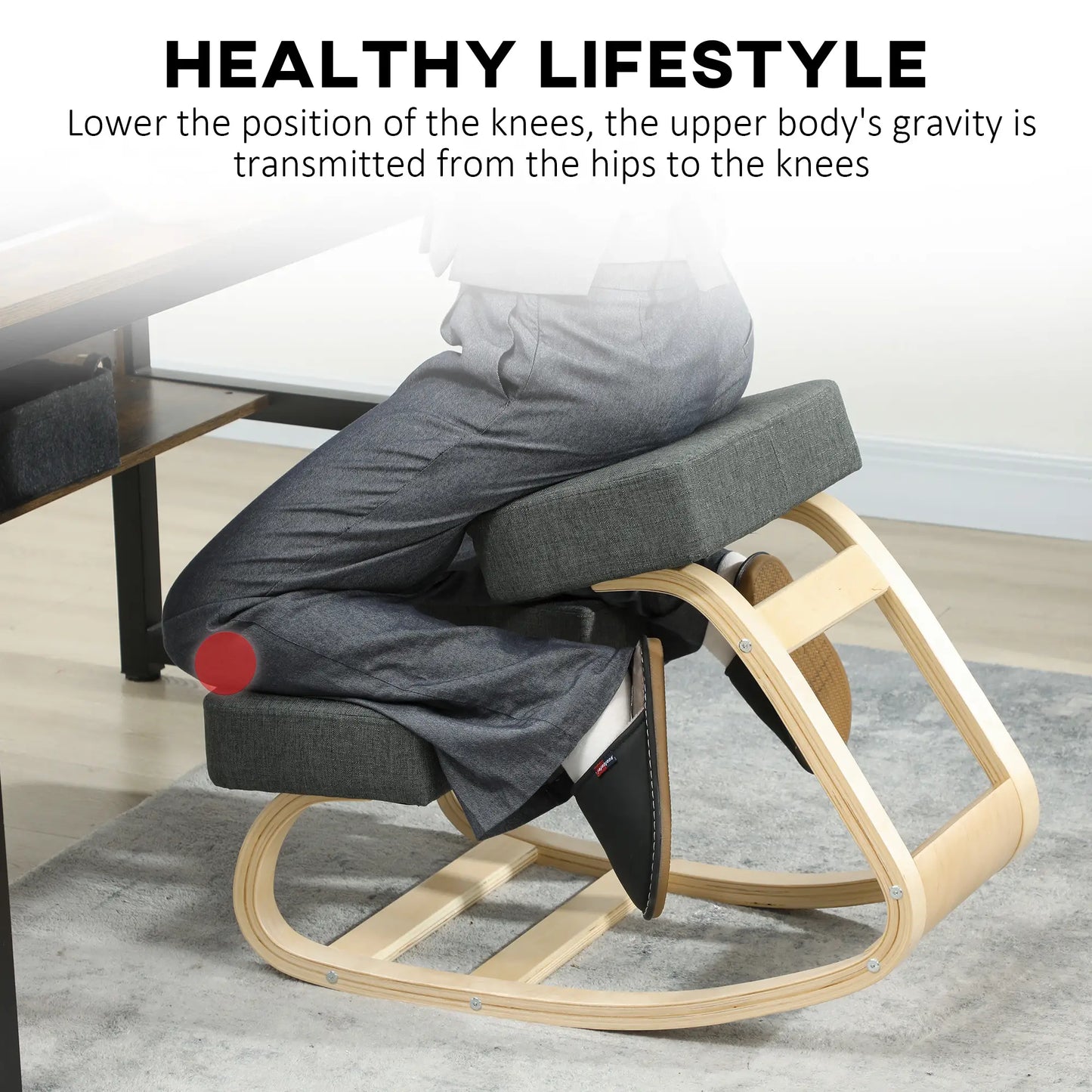 Ergonomic Kneeling Chair, Wood Kneel Stool, Thick Pads, Dark Grey Office Chairs at Gallery Canada