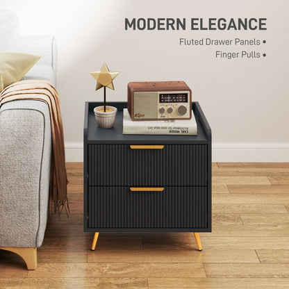 Black Bedside Table, Nightstand with 2 Drawers, Metal Legs, Black Bedside Tables at Gallery Canada