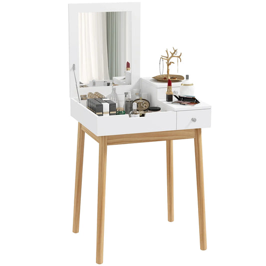 Modern Makeup Vanity Table, Flip-Up Mirror, 2 Drawers, White Dressing & Vanity Tables White, Natural at Gallery Canada