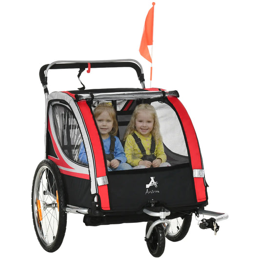 2 Seat Bike Trailer, Double Jogging Stroller, Handbrake, Red Kids Bike Trailers Red, Grey, Black, Silver at Gallery Canada
