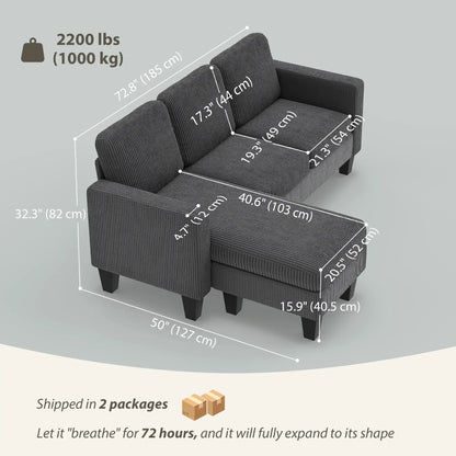 L Shaped Sectional Sofa, With Changeable Chaise Ottoman, Dark Grey 3-Seater Sofas at Gallery Canada