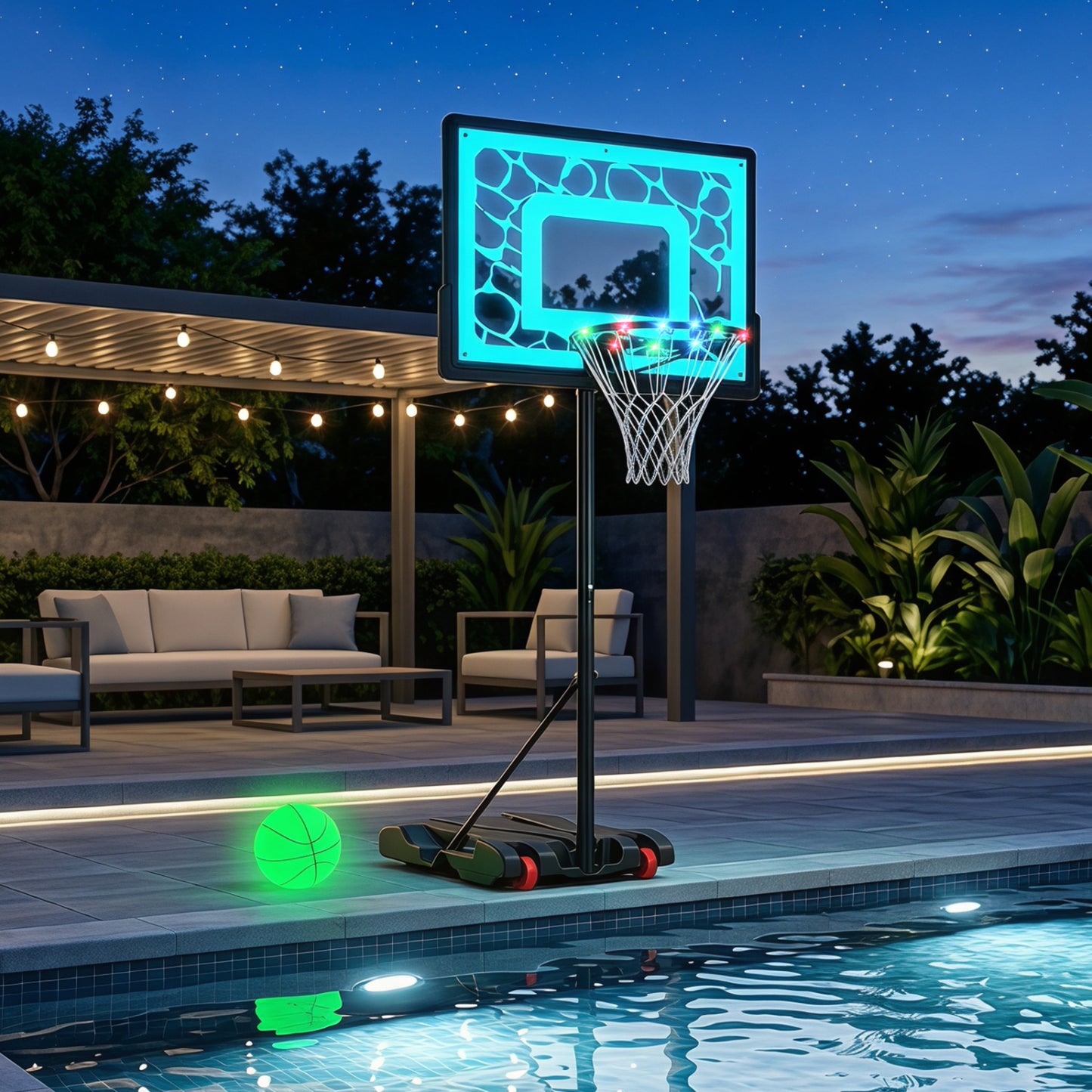 LED Pool Basketball Hoop for Driveway Night Training
