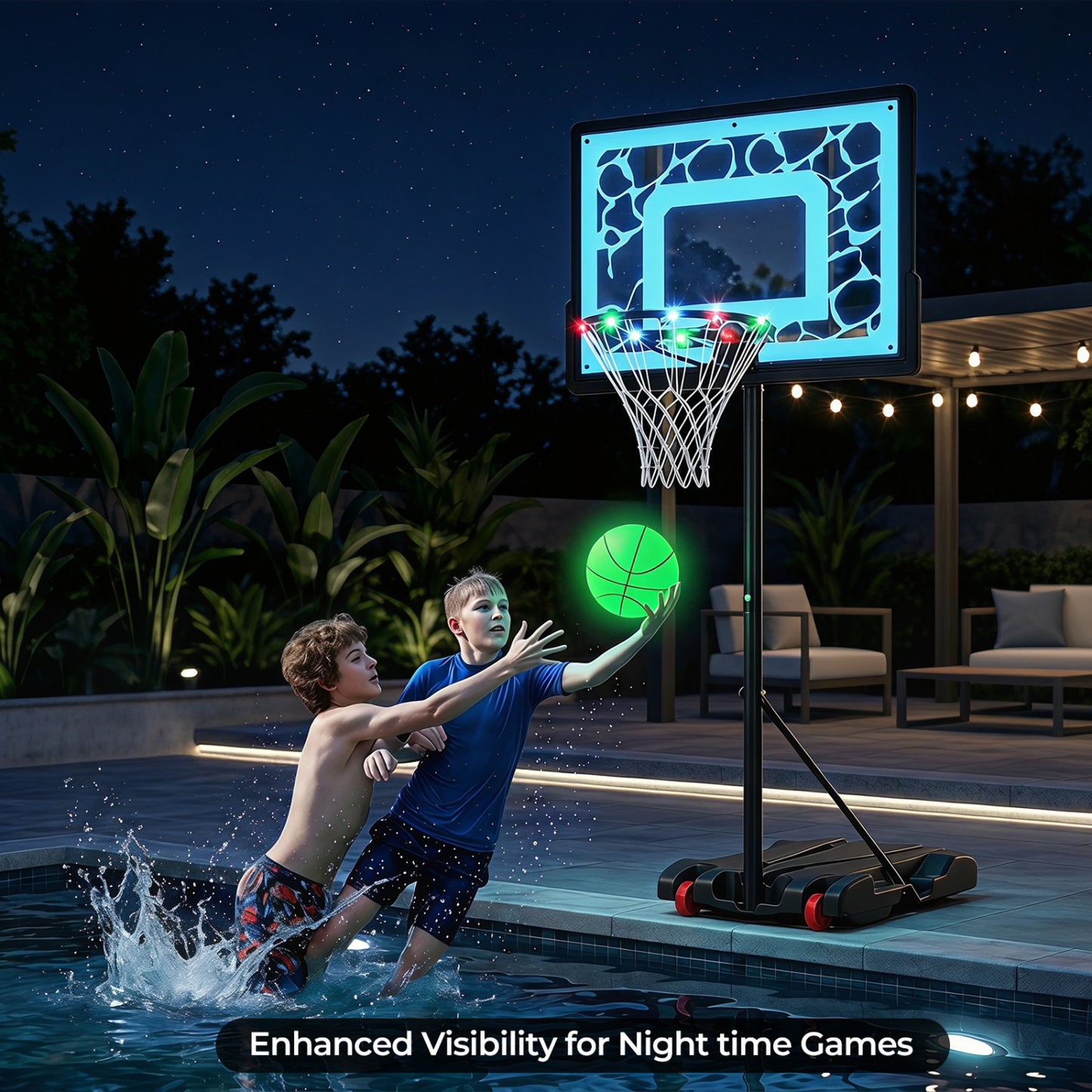 LED Pool Basketball Hoop for Driveway Night Training