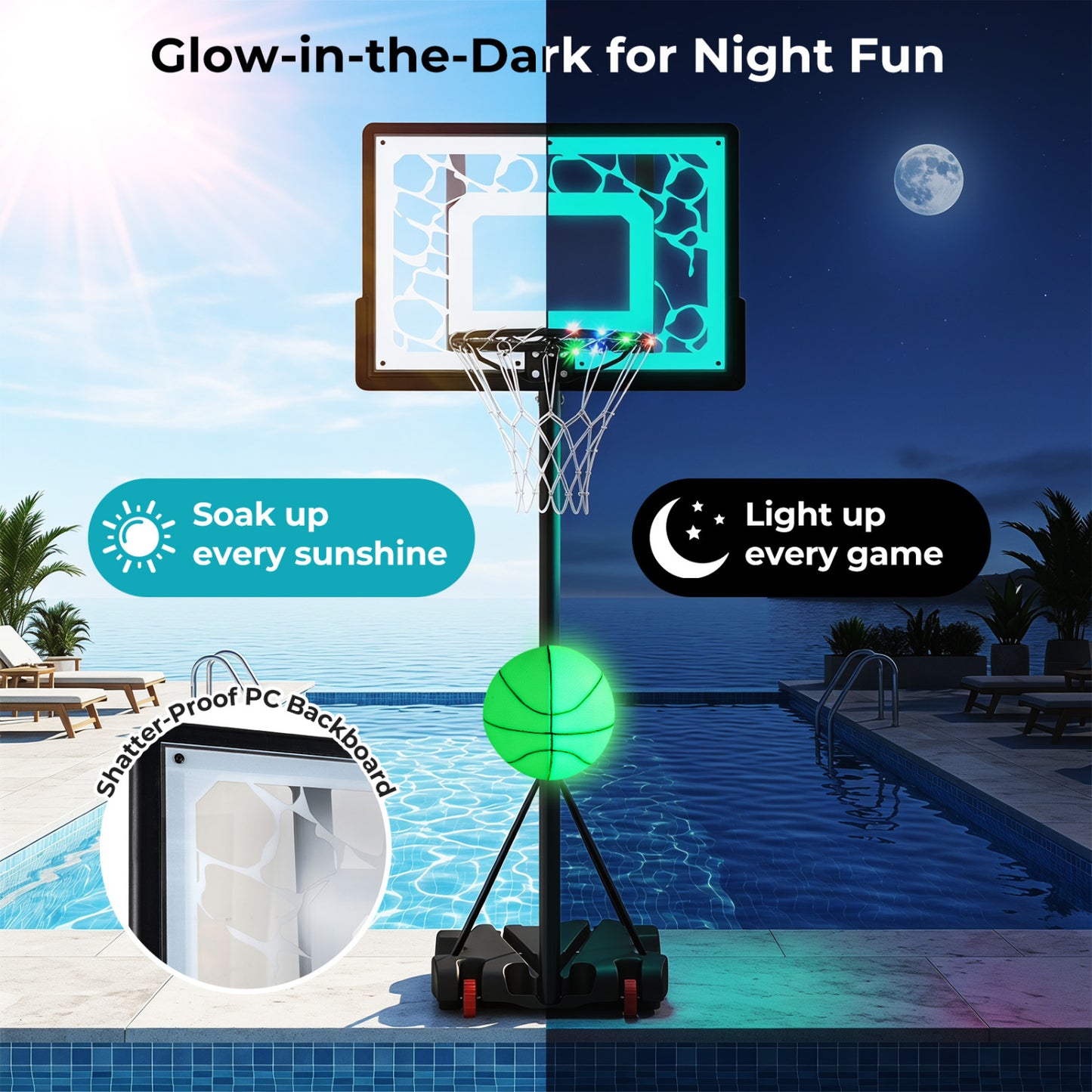 LED Pool Basketball Hoop for Driveway Night Training