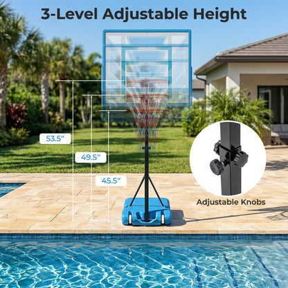 Pool Basketball Hoop, 3-Level Adjustable, Blue