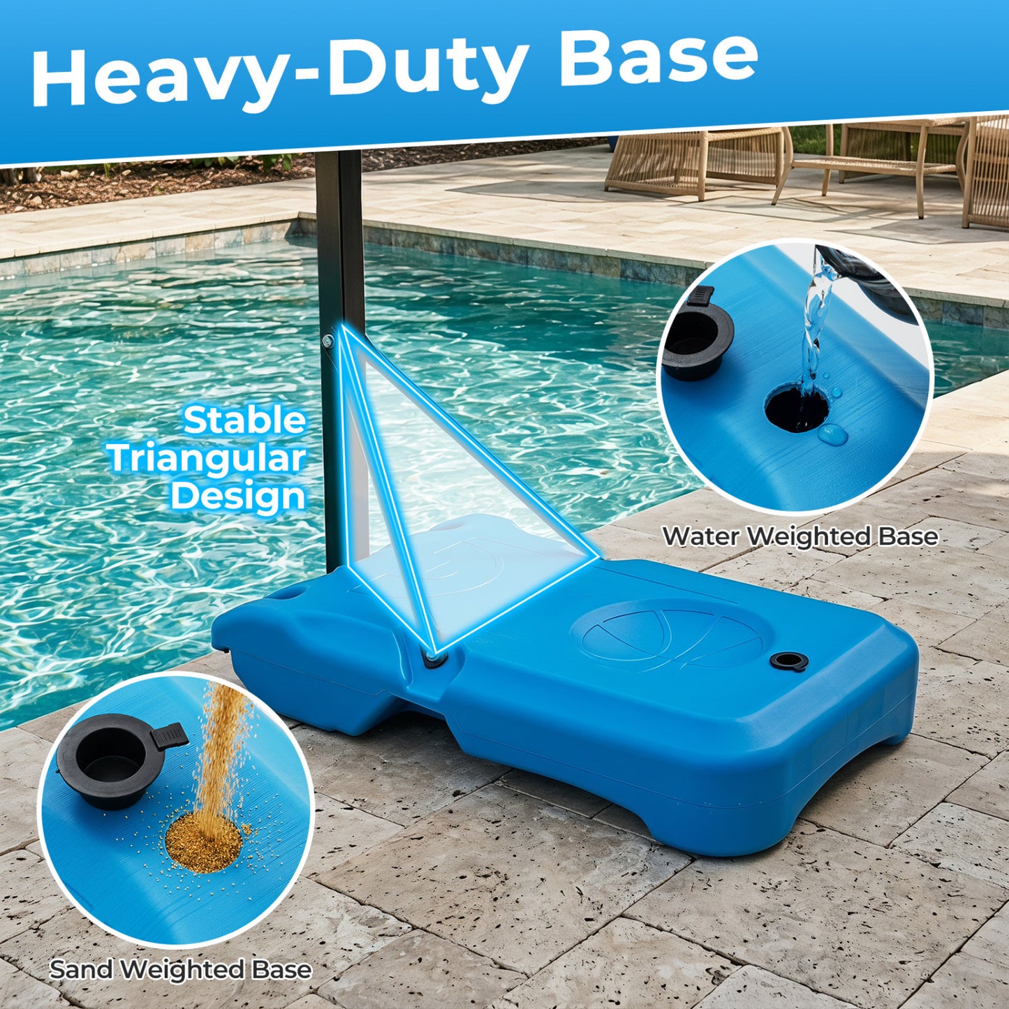 Pool Basketball Hoop, 3-Level Adjustable, Blue