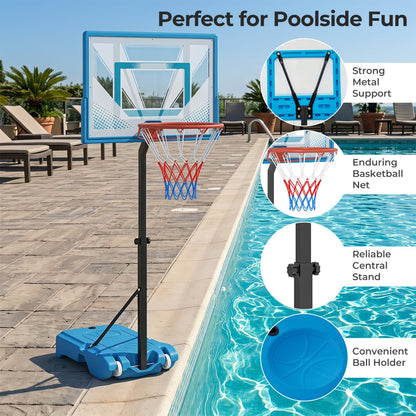 Pool Basketball Hoop, 3-Level Adjustable, Blue