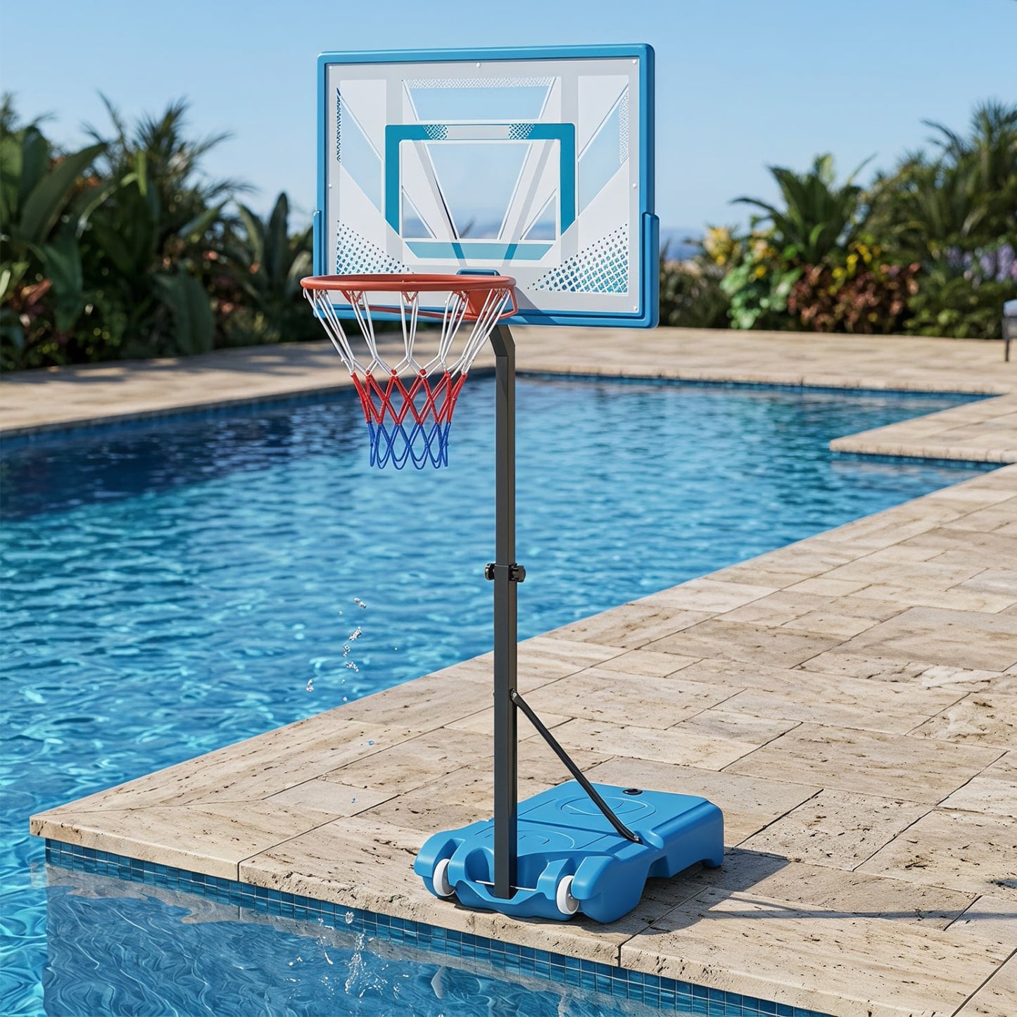 Pool Basketball Hoop, 3-Level Adjustable, Blue