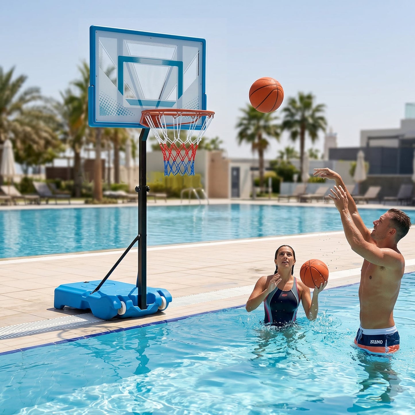 Pool Basketball Hoop, 3-Level Adjustable, Blue