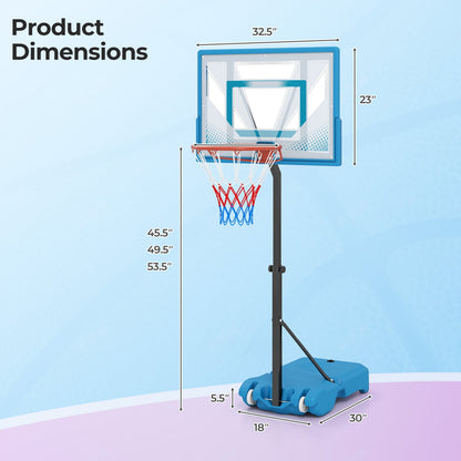 Pool Basketball Hoop, 3-Level Adjustable, Blue