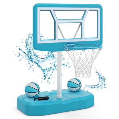 Ensemble de panier de basket pour piscine, 2 ballons, pompe, bleu clair