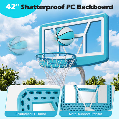 Ensemble de panier de basket pour piscine, 2 ballons, pompe, bleu clair