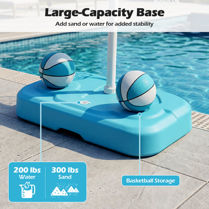 Ensemble de panier de basket pour piscine, 2 ballons, pompe, bleu clair