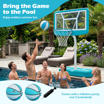 Ensemble de panier de basket pour piscine, 2 ballons, pompe, bleu clair