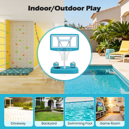 Ensemble de panier de basket pour piscine, 2 ballons, pompe, bleu clair