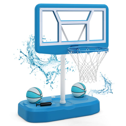 Ensemble de panier de basket pour piscine avec 2 ballons et pompe, bleu
