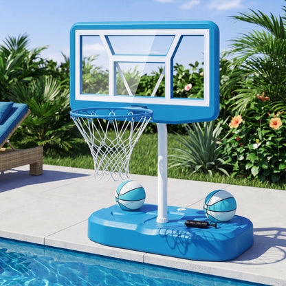 Ensemble de panier de basket pour piscine avec 2 ballons et pompe, bleu