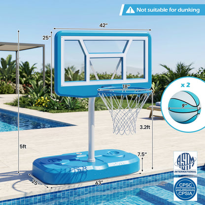 Ensemble de panier de basket pour piscine avec 2 ballons et pompe, bleu