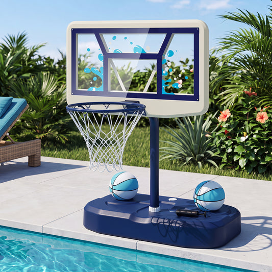 Pool Basketball Hoop Set with 2 Balls & Pump, Navy Sport Equipments Navy at Gallery Canada