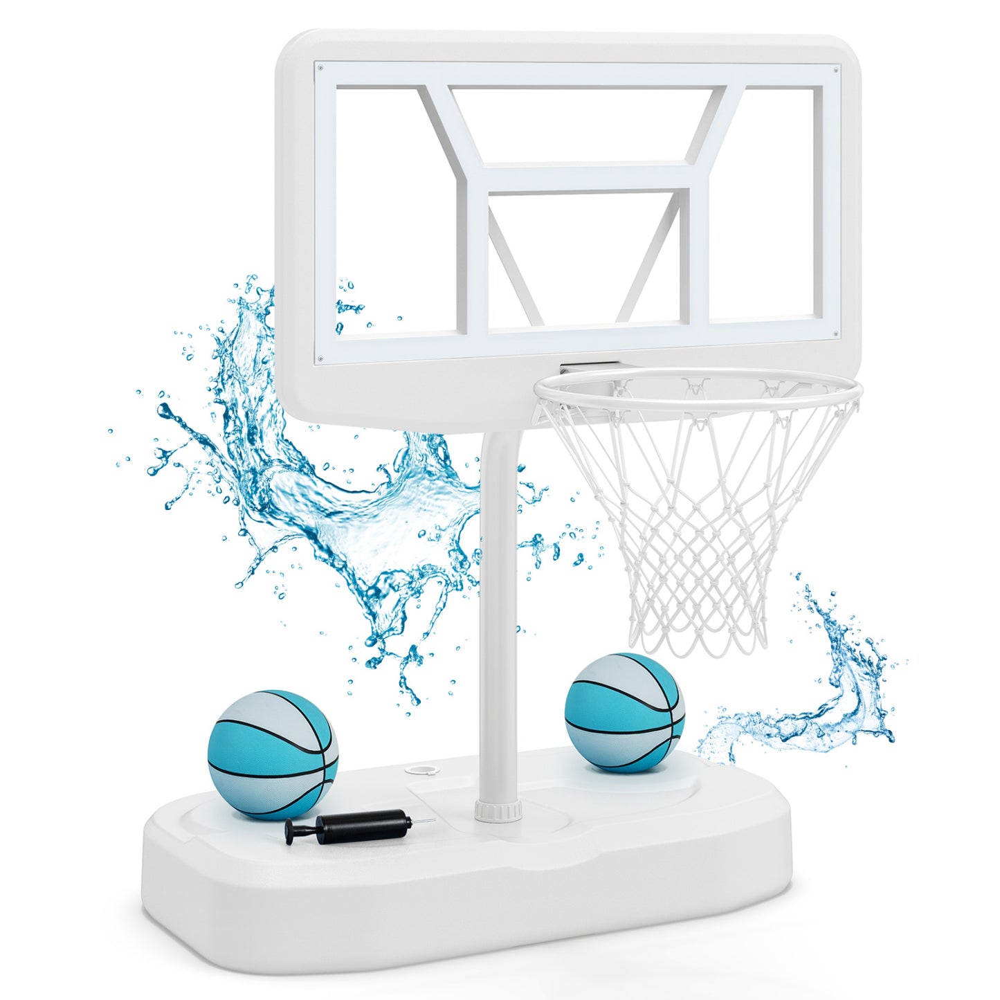 Ensemble de panier de basket pour piscine, blanc, 2 ballons et pompe